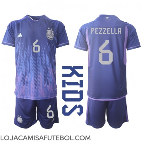 Camisa de Futebol Argentina German Pezzella #6 Equipamento Secundário Infantil Mundo 2022 Manga Curta (+ Calças curtas)